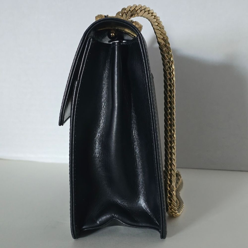 Vintage Gucci Black Leather Gold Chain Shoulder Bag - Picture 6 of 14